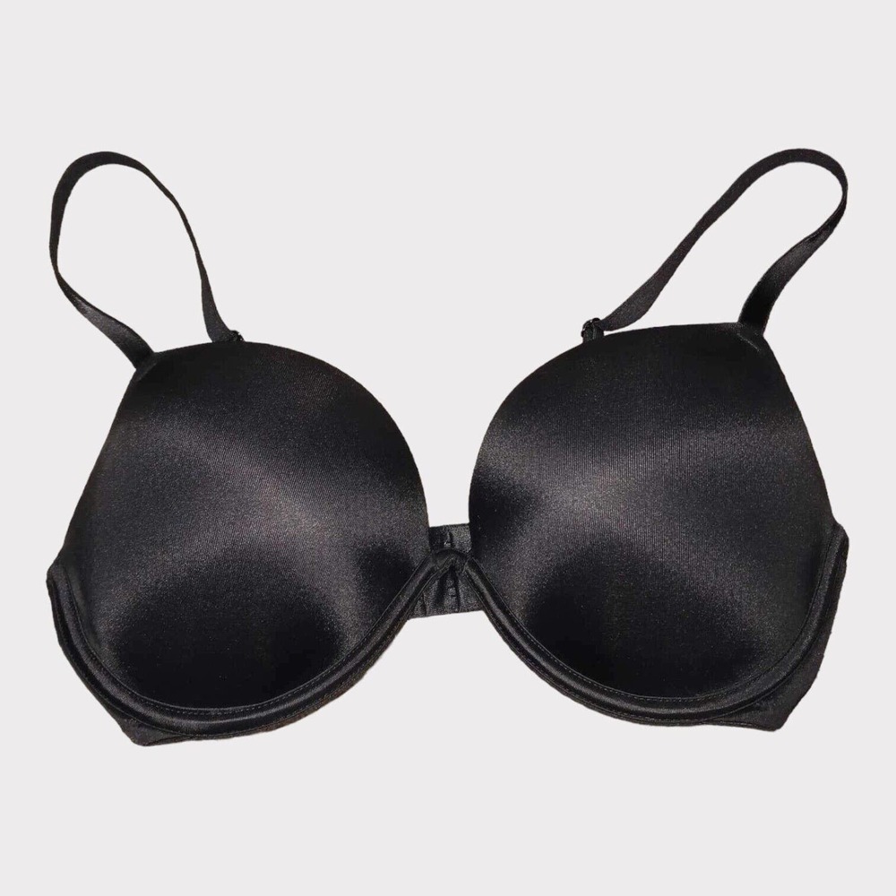 PINK Victoria’s Secret Size 34D Wear Everywhere Super Push Up Bra Solid Black